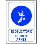 Señal adhesiva de 110x70mm - Obligatorio el uso de arnés (50 unidades)